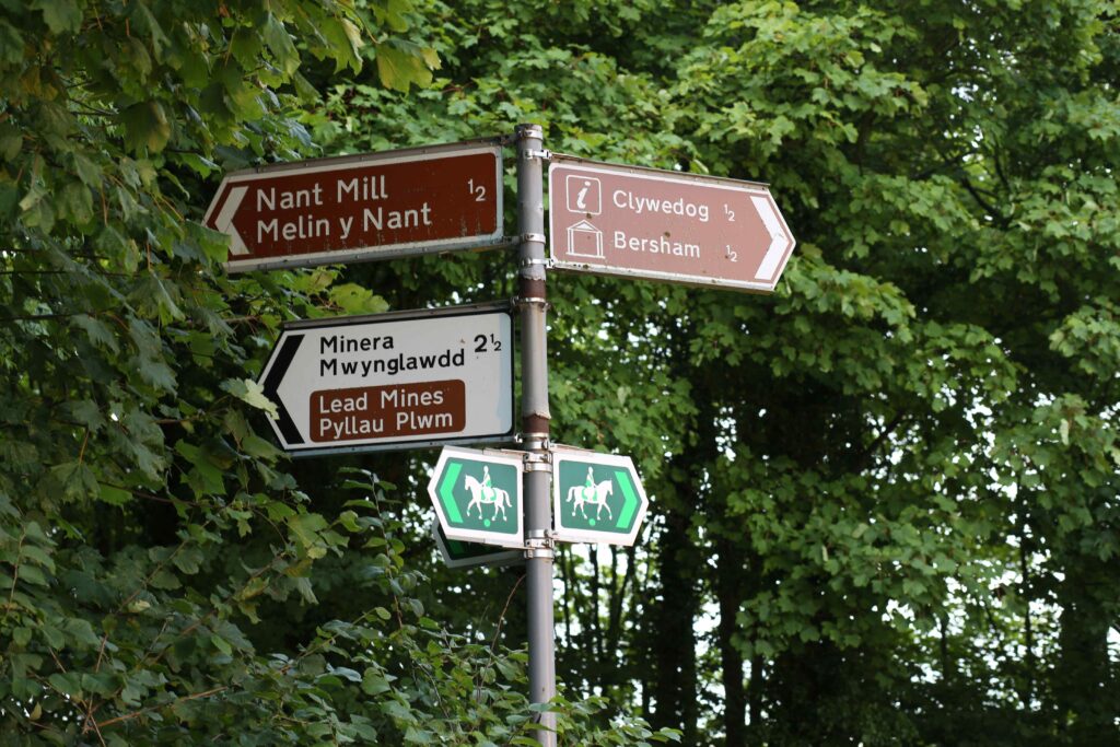 Road signs at Clywedog Valley Wrexham County North East Wales