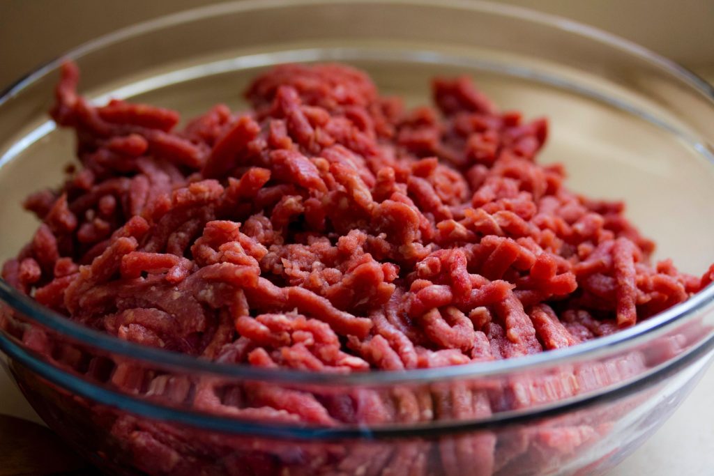 Ground Meat mince in Glass Bowl